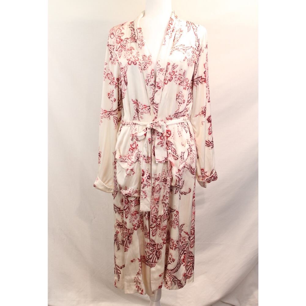 Wilfred Silk Lined Robe Womens size S Ivory Toile Print Belted Pockets Old Money